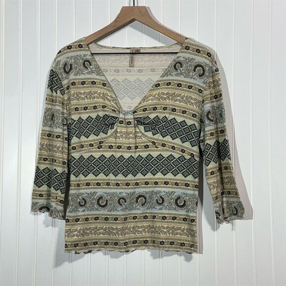 Susan Lawrence Tops - Susan Lawrence XL Top Boho Print Sweetheart Neck 3/4 Sleeve Made in USA Vintage